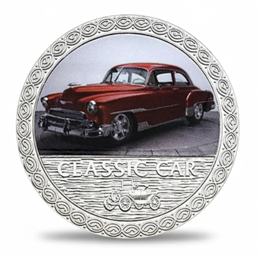 Burgundy 1940s classic sedan car collectible coin vintage automobile memorabilia
