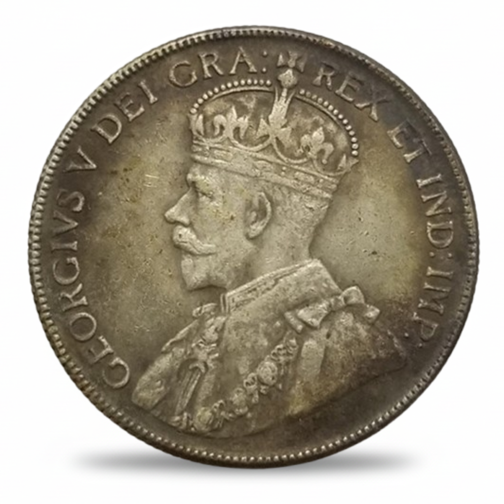 Canadian 1932 50 Cents King George V replica coin obverse imperial crown portrait Commonwealth collectible available at One More Coin store
