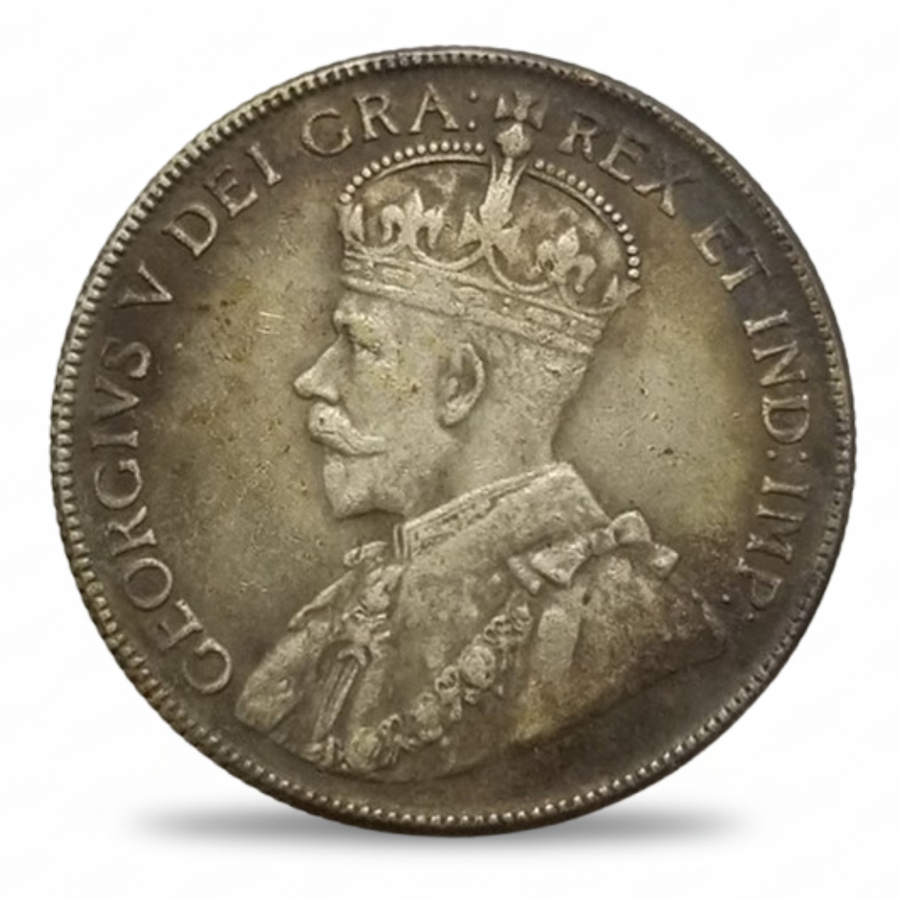 Canadian 1932 50 Cents King George V replica coin obverse imperial crown portrait Commonwealth collectible available at One More Coin store
