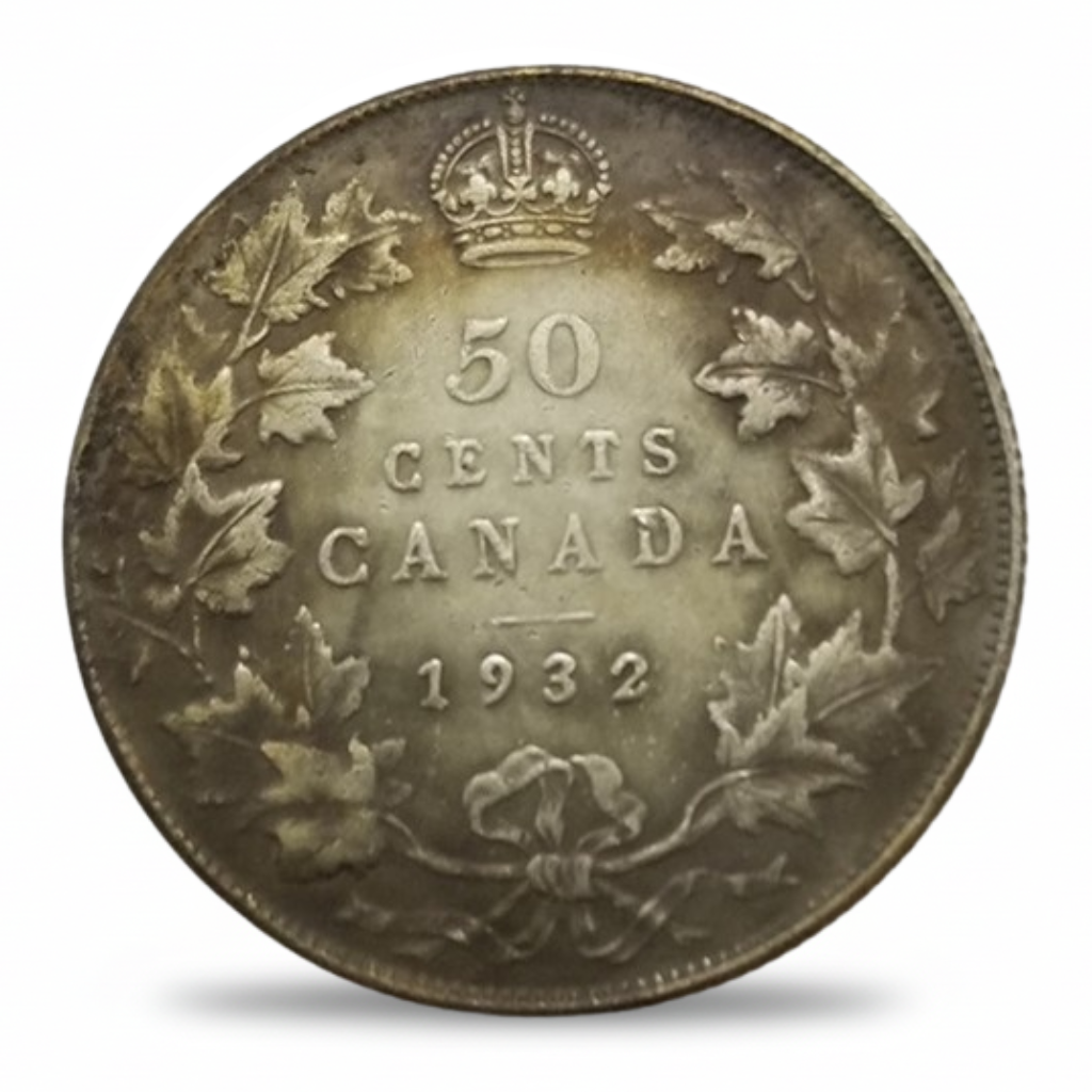 Canadian 1932 50 Cents maple leaf wreath reverse Commonwealth historical collectible coin token
