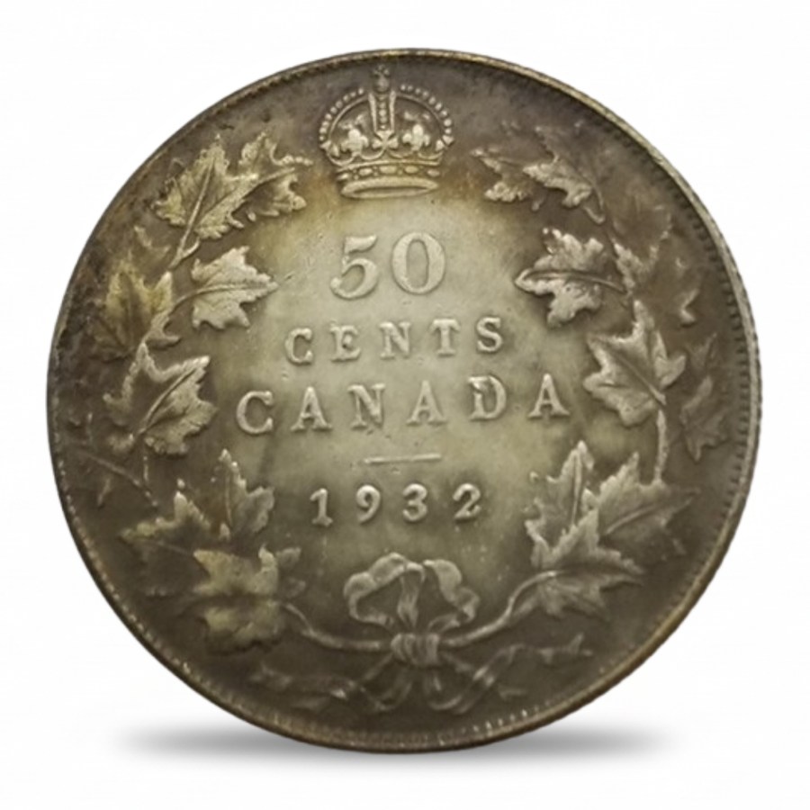 Canadian 1932 50 Cents maple leaf wreath reverse Commonwealth historical collectible coin token
