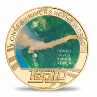 Congo River longest rivers world collectible coin full-colour aerial photograph gold-tone token
