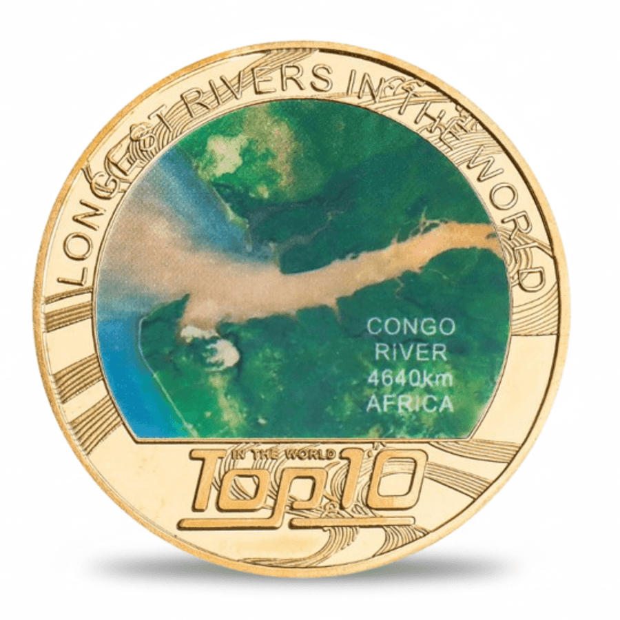 Congo River longest rivers world collectible coin full-colour aerial photograph gold-tone token
