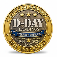 D-Day Landings Operation Overlord Battle of Normandy 80th anniversary collectible coin token June 6th 1944 to 2024 LXXX military memorial
