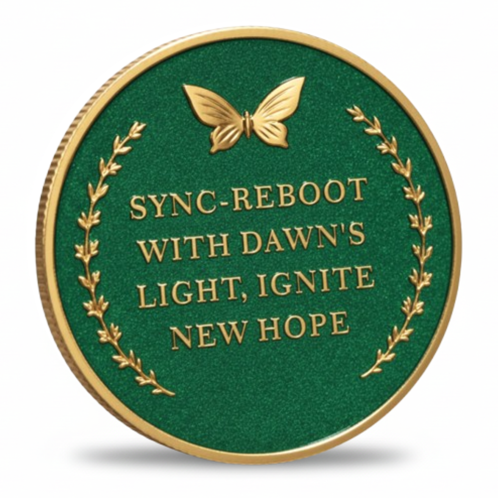 Dawn Breaks fairy collectible coin gold reverse with butterfly crown laurel sprigs and hope inscription collectible token
