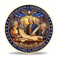 Founding Fathers signing Declaration of Independence 250 Years of Freedom 1776-2026 collectible coin token reverse
