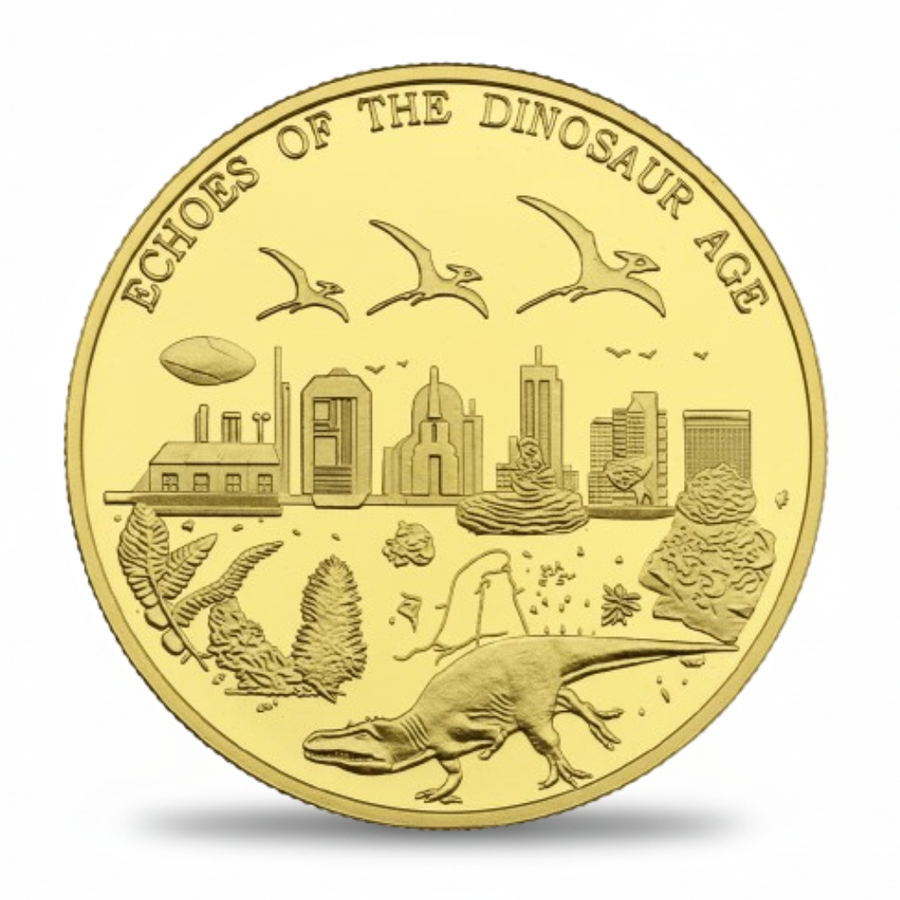 Dinosaur coin reverse side Echoes of the Dinosaur Age commemorative design
