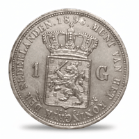 Dutch 1 Gulden 1896 coin replica Netherlands coat of arms rampant lion royal crown Munt van het Koninkrijk der Nederlanden reverse antique silver historical collectible
