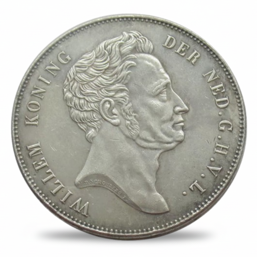 Dutch 1840 2½ Gulden King Willem II replica coin obverse bare-headed royal portrait Kingdom of the Netherlands collectible available at One More Coin store
