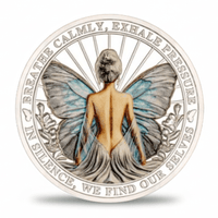 Breathe Calmly Exhale Pressure butterfly woman mindfulness collectible coin silver plated available at One More Coin store
