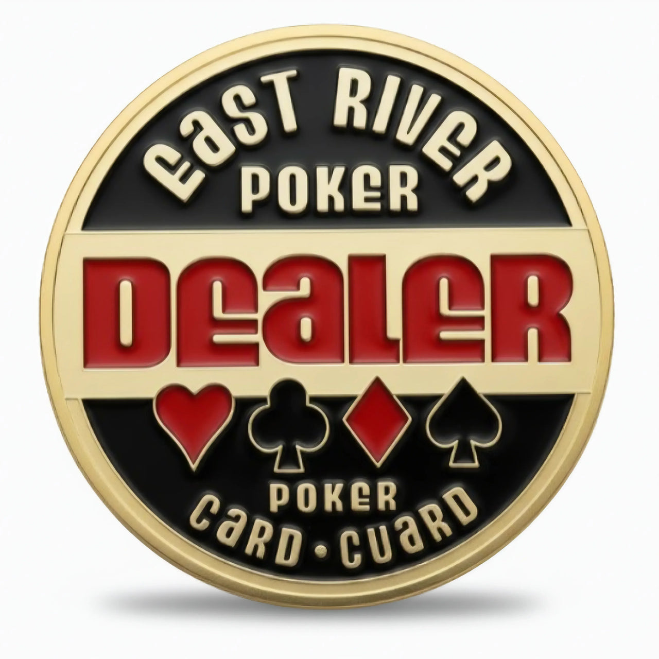 East River poker dealer card guard coin metal collectible chip gaming memorabilia gift for poker players available at One More Coin store
