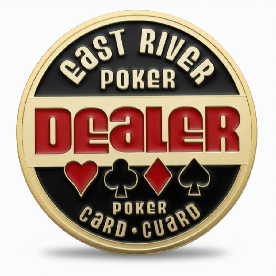 East River poker dealer card guard coin metal collectible chip gaming memorabilia gift for poker players available at One More Coin store
