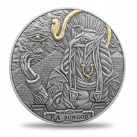 Egyptian Ra sun god commemorative collectible coin falcon-headed deity Eye of Horus pyramid hieroglyphics ancient Egypt mythology available at One More Coin store
