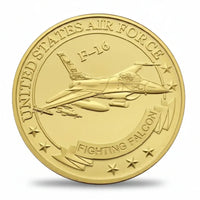F-16 Fighting Falcon challenge coin reverse United States Air Force fighter jet design
