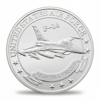 F-16 challenge coin reverse silver finish Air Force fighter jet collectible
