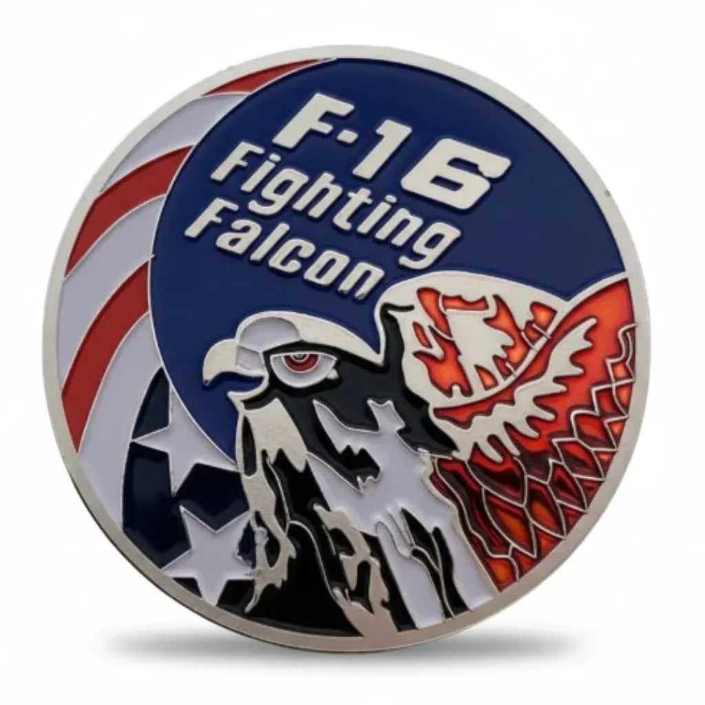 F-16 Fighting Falcon military challenge coin silver finish USAF collectible
