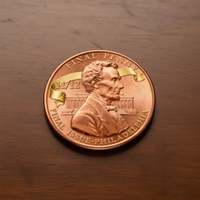 Final Penny commemorative collectible coin size comparison next to original US one cent penny copper token
