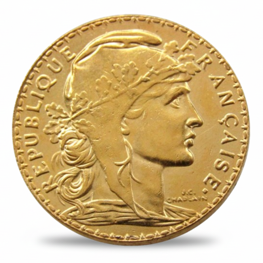 French 20 Franc 1914 Marianne Republique Francaise obverse commemorative collectible coin available at One More Coin store
