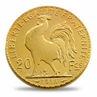 French 20 Franc 1914 Gallic Rooster Liberte Egalite Fraternite reverse historical collectible coin gift for collectors
