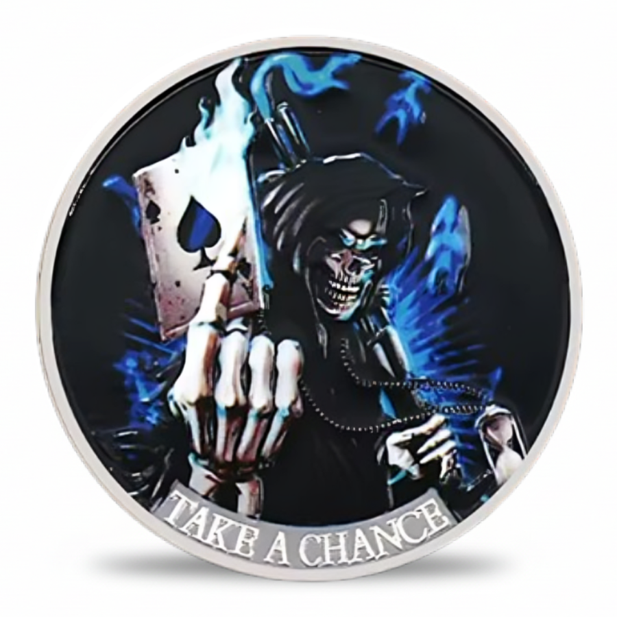 Grim Reaper Ace of Spades Take a Chance poker gaming collectible coin available at One More Coin store
