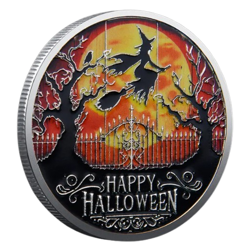 Halloween collectible coin witch blood moon reverse silver finish seasonal gift for collectors
