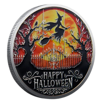 Halloween collectible coin witch blood moon reverse silver finish seasonal gift for collectors
