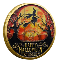 Halloween collectible coin witch blood moon reverse gold finish seasonal gift for collectors
