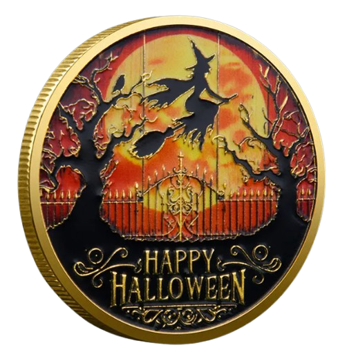 Halloween collectible coin witch blood moon reverse gold finish seasonal gift for collectors
