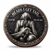 Heads I Get Tail premium novelty flip collectible coin ornate high-relief design romantic gag gift with decorative roses and hearts available at One More Coin store

