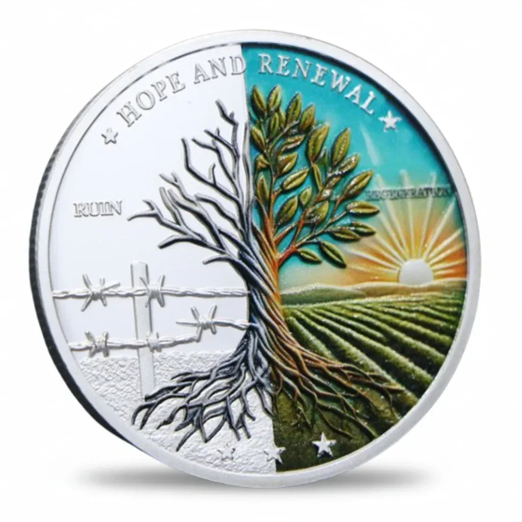 Hope and Renewal coin reverse Ruin to Restoration tree of life sunrise military peace collectible
