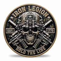 Iron Legion skull military challenge coin with crossed rifles and Hold The Line inscription — collectible token available at One More Coin store
