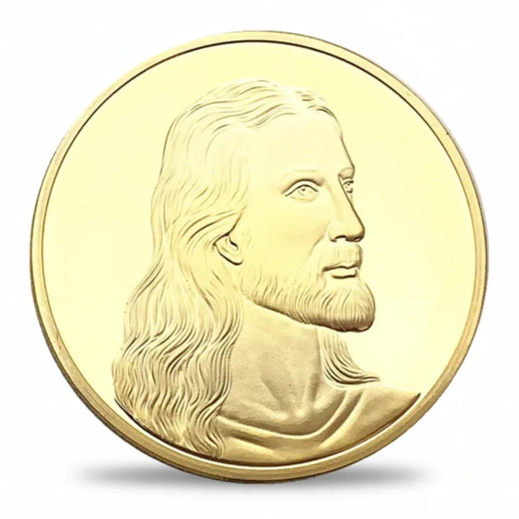 Jesus Last Supper commemorative coin gold finish Leonardo da Vinci Last Supper scene religious Christian collectible gift available at One More Coin store
