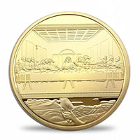 Jesus Last Supper commemorative coin gold finish Leonardo da Vinci Last Supper scene religious Christian collectible gift available at One More Coin store
