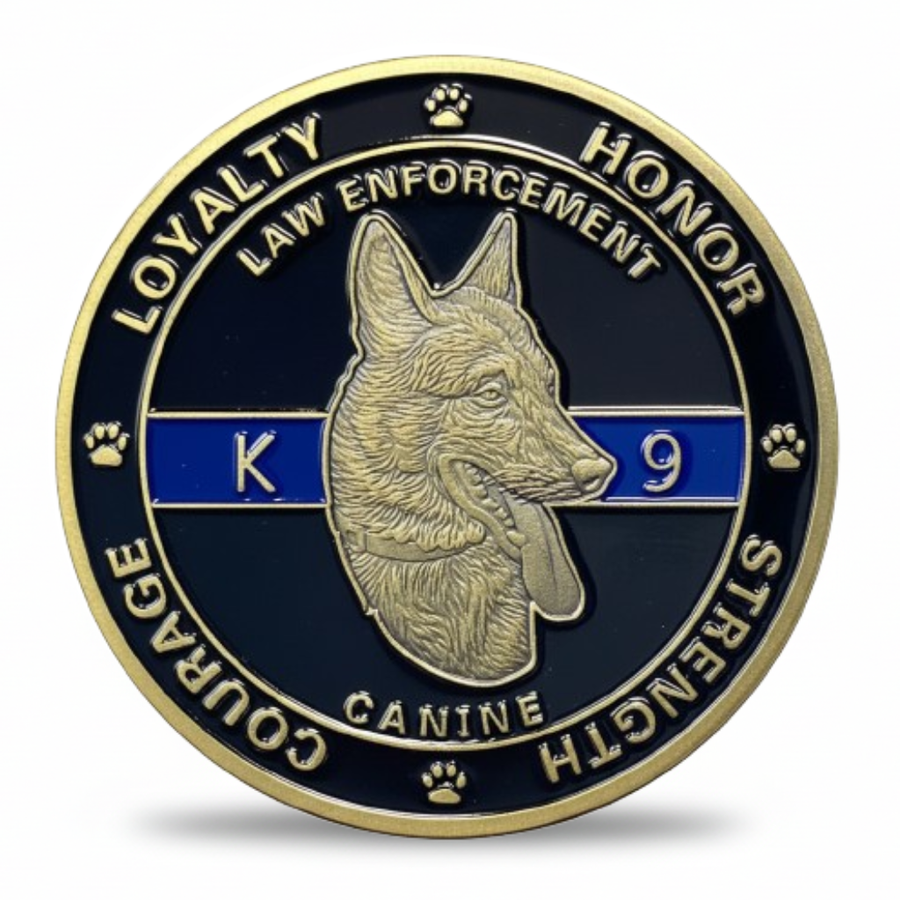 K9 law enforcement commemorative collectible coin token German Shepherd thin blue line police canine gift available at One More Coin store
