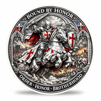 Knights Templar Call On Me Brother brotherhood oath collectible coin reverse face three armoured knights antique silver red enamel medieval collectible token
