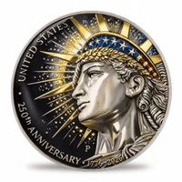 Lady Liberty United States 250th Anniversary 1776 2026 commemorative coin front portrait gold crown rays Stars and Stripes black enamel collectible available at One More Coin store
