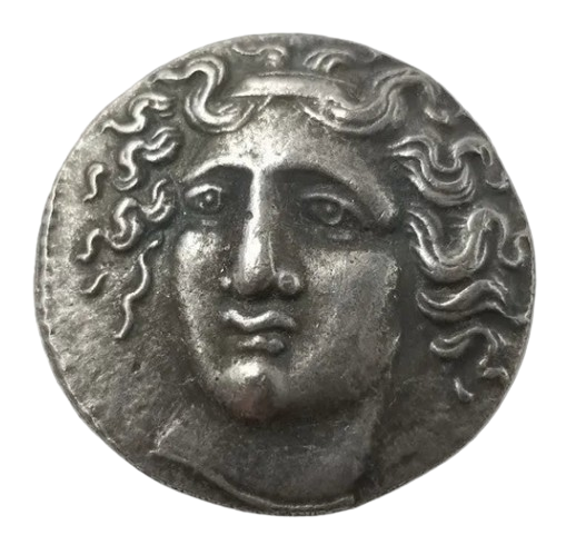 Larissa nymph facing portrait ancient Greece Greek collectible coin token historical gift for collectors available at One More Coin store
