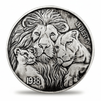 Lion family hobo nickel collectible coin antique silver male lion lioness and cub portrait wildlife gift for collectors available at One More Coin store
