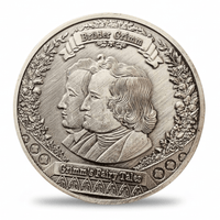 Little Red Riding Hood collectible coin antique silver reverse featuring Brothers Grimm portrait with Bruder Grimm and Grimms Fairy Tales inscription collectible token
