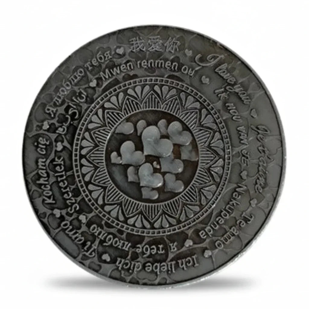 Love is Precious commemorative collectible coin multilingual love inscriptions romantic gift available at One More Coin store
