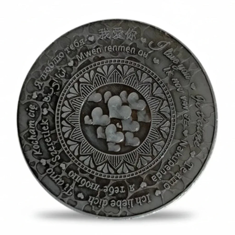 Love is Precious commemorative collectible coin multilingual love inscriptions romantic gift available at One More Coin store
