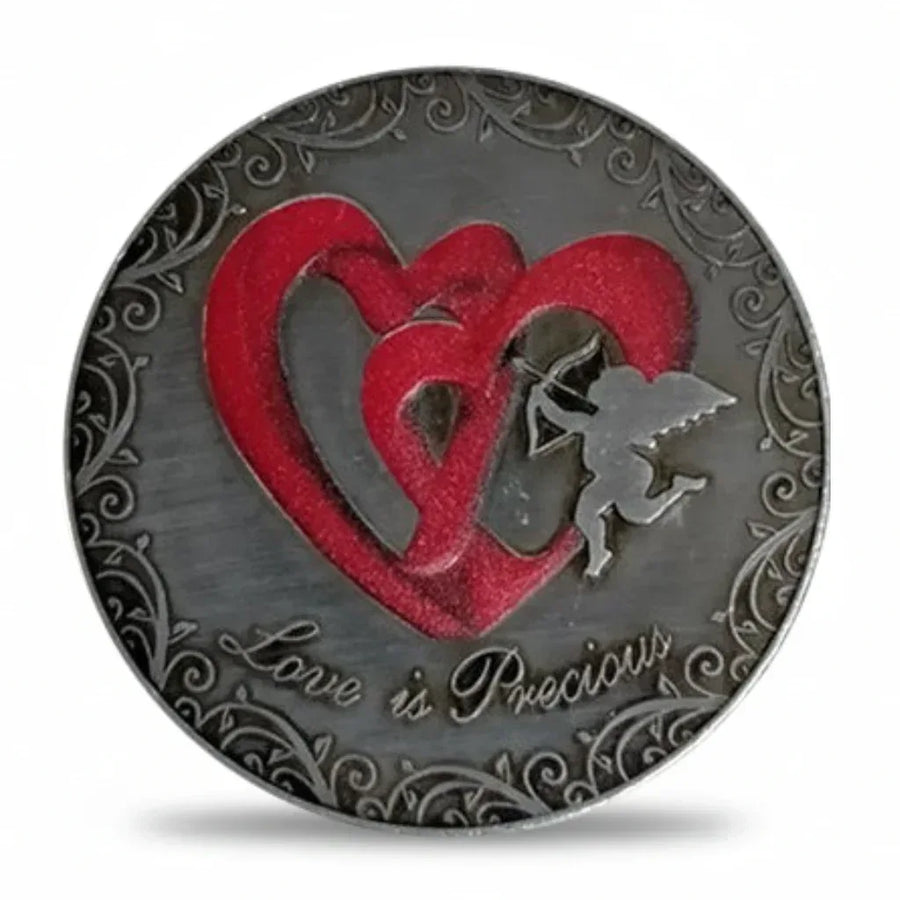 Love is Precious coin Cupid arrow red hearts romantic collectible token
