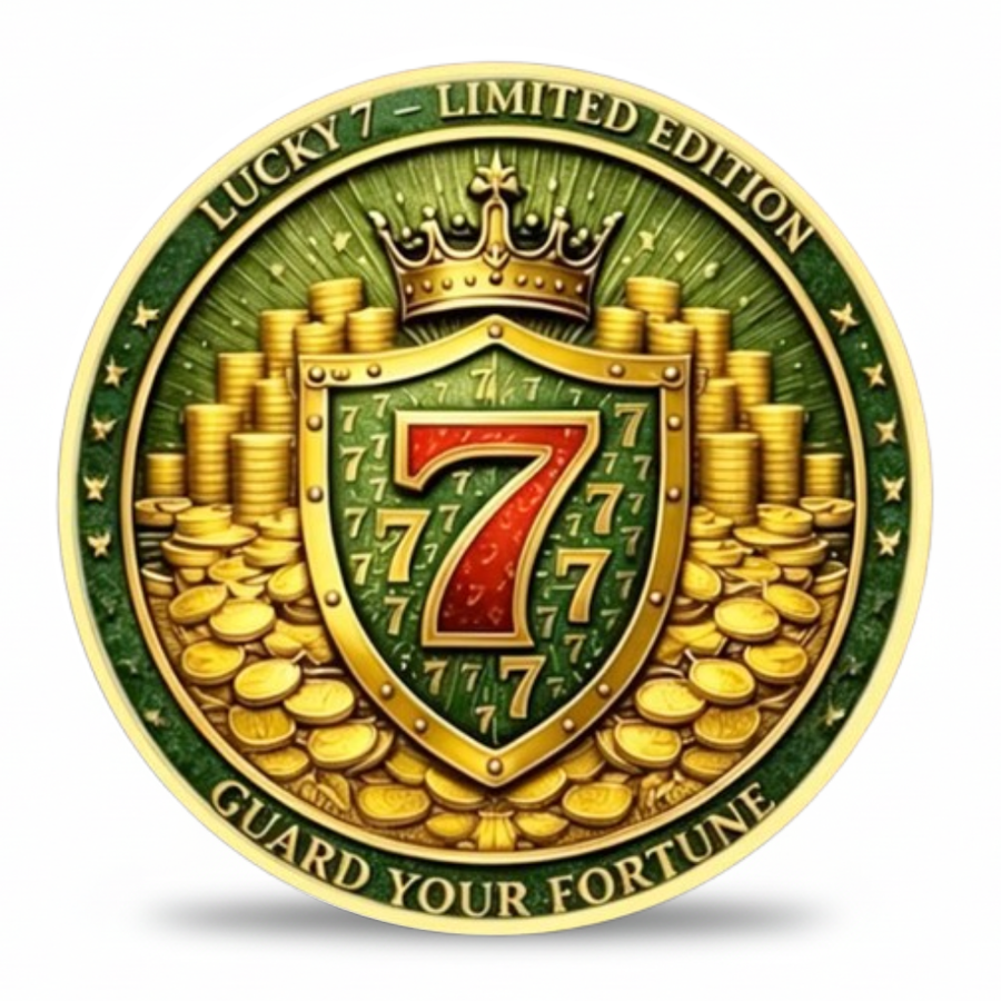 Lucky 7 heraldic shield gold coins crown guard your fortune collectible coin reverse limited edition