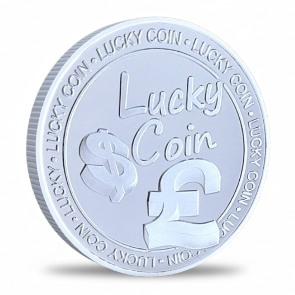 Lucky Money silver collectible coin front featuring dollar and pound currency symbols lucky charm gift collectible token
