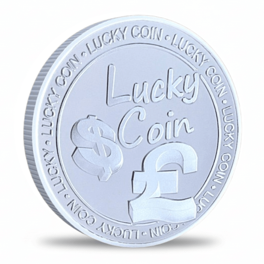 Lucky Money silver collectible coin front featuring dollar and pound currency symbols lucky charm gift collectible token
