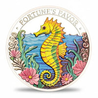 Fortune's Favor seahorse collectible coin silver finish ocean waves sea grass floral border novelty collectible token
