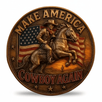 Make America Cowboy Again rearing horse American flag Western patriotic collectible coin gift for collectors available at One More Coin store
