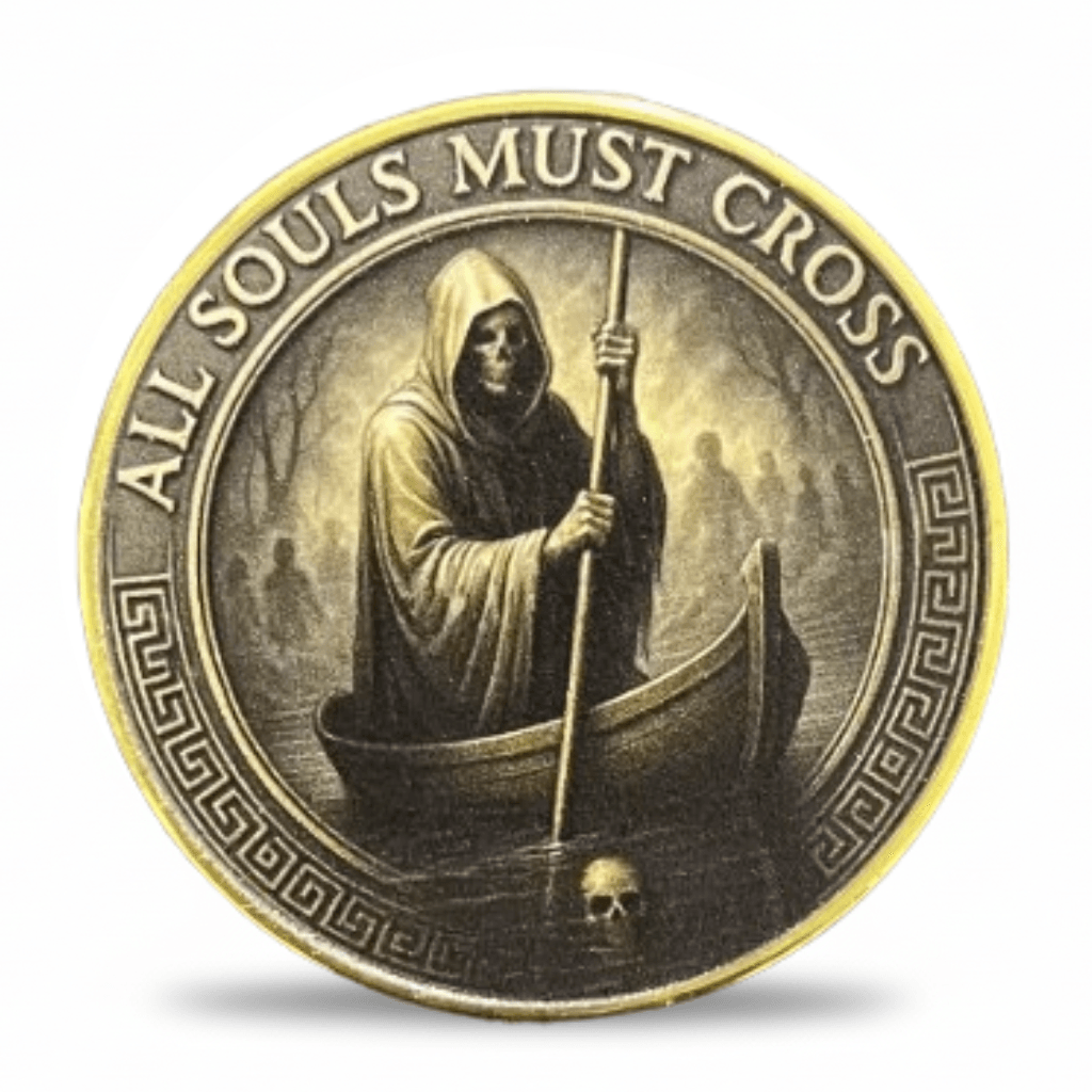 All Souls Must Cross ferryman Charon gothic collectible coin reverse side
