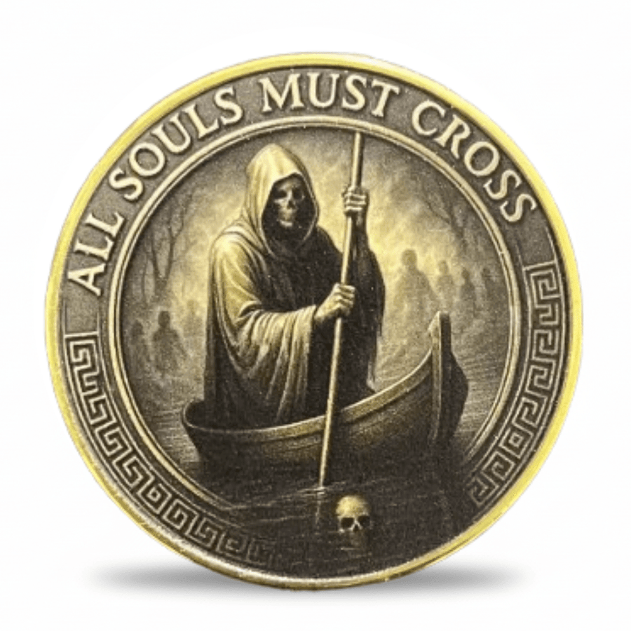 All Souls Must Cross ferryman Charon gothic collectible coin reverse side
