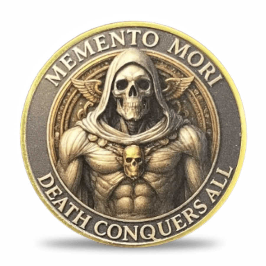 Memento Mori Death Conquers All gothic skull Grim Reaper collectible coin available at One More Coin store
